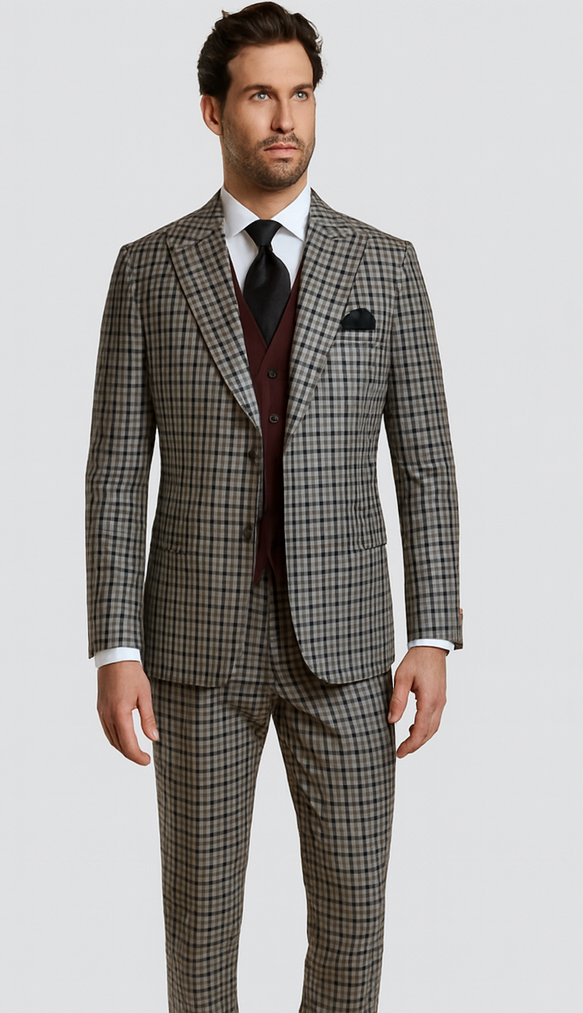 Steve Harvey Suits - Multicolor Suit - Designer Brand Suit No Double Breasted Pinstripe Pleated Pants Modern Fit