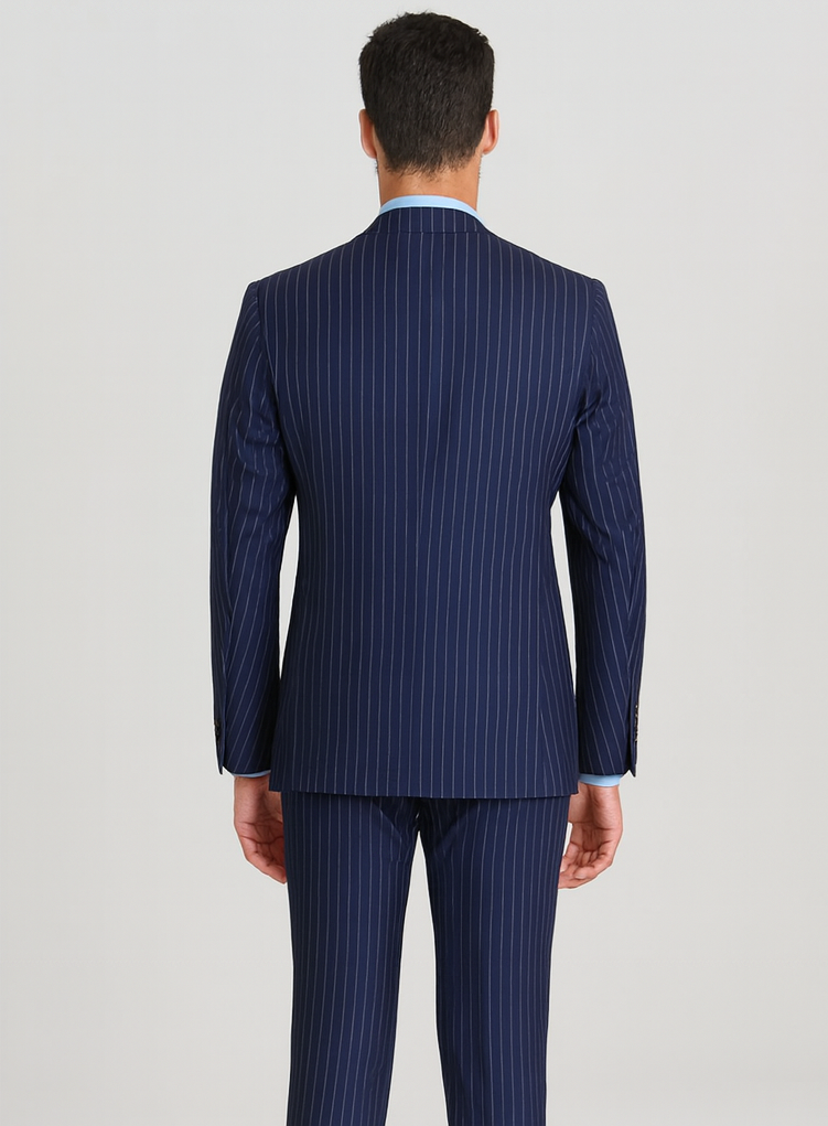 Steve Harvey Suits - Navy Suit - Designer Brand Suit No Pleated Pants Modern Fit