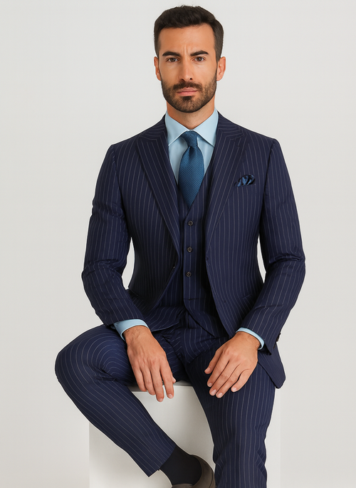 Steve Harvey Suits - Navy Suit - Designer Brand Suit No Pleated Pants Modern Fit