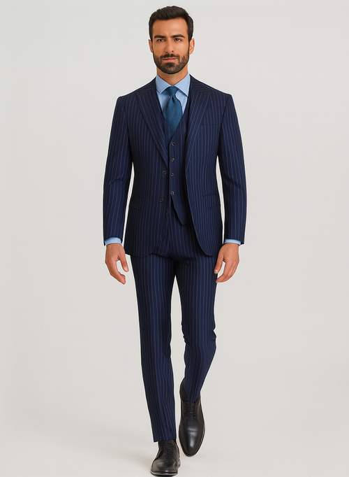 Steve Harvey Suits - Navy Suit - Designer Brand Suit No Pleated Pants Modern Fit