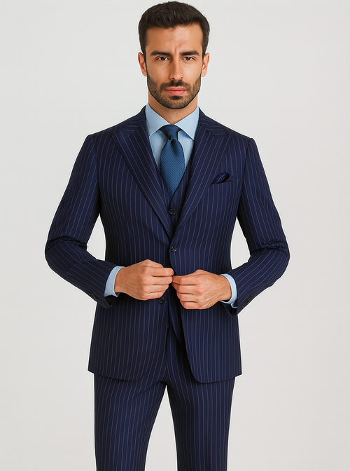 Steve Harvey Suits - Navy Suit - Designer Brand Suit No Pleated Pants Modern Fit
