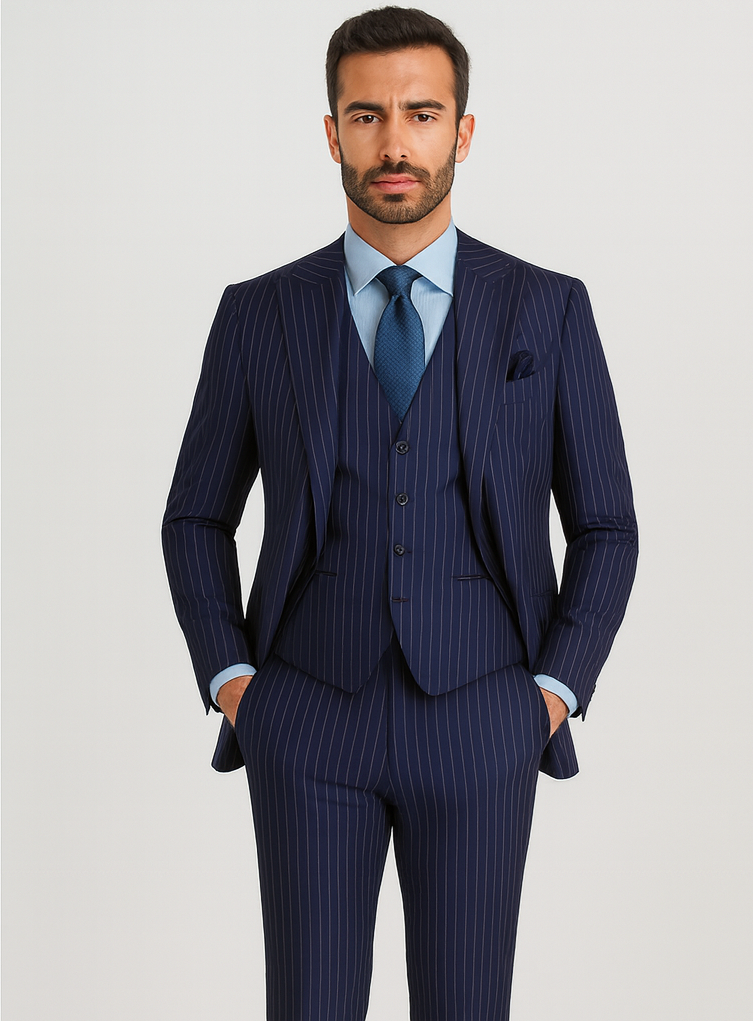 Steve Harvey Suits - Navy Suit - Designer Brand Suit No Pleated Pants Modern Fit