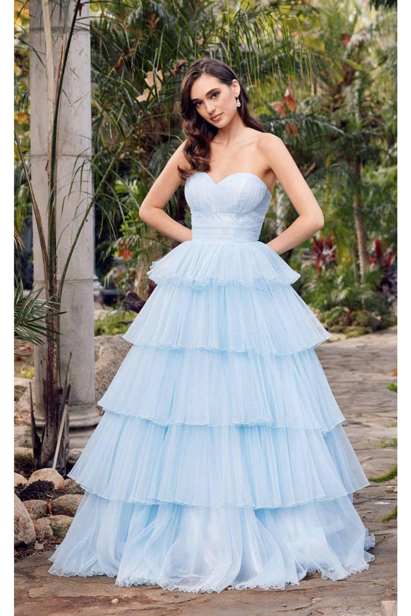 Strapless Tiered Ruffled A-Line Gown by Juliet JT2452K