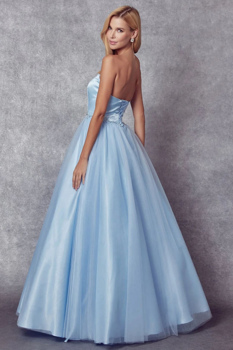 Strapless Tulle Gown with Lace-Up Detail by Juliet 265