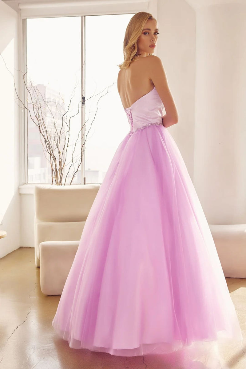 Strapless Tulle Gown with Lace-Up Detail by Juliet 265