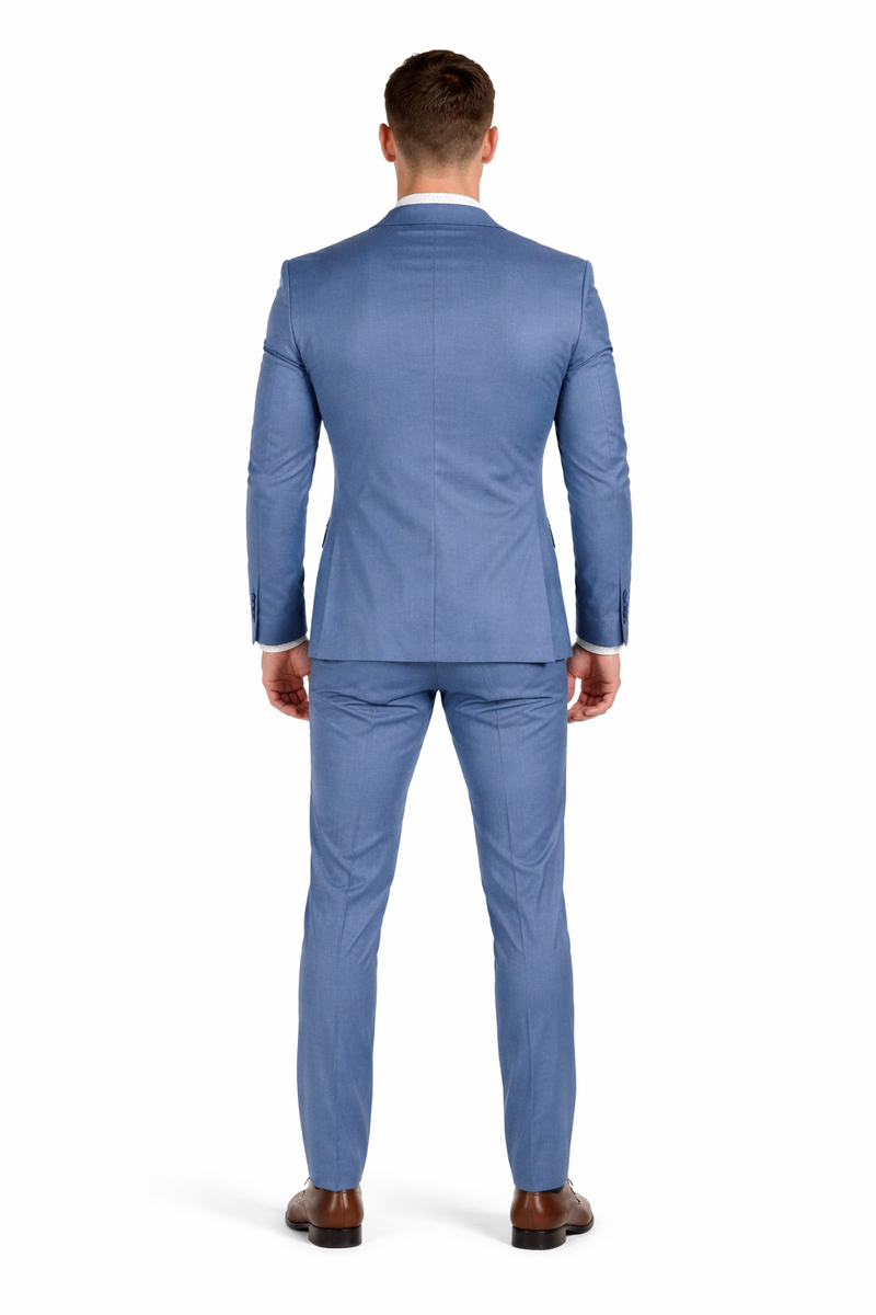 Stretch Fabric Suits - Slim Fit Suit in Color MBlue - Giovanni Testi 2 button stretch Medium Blue Travel Suit GTRVL2N-01 M.BLUE