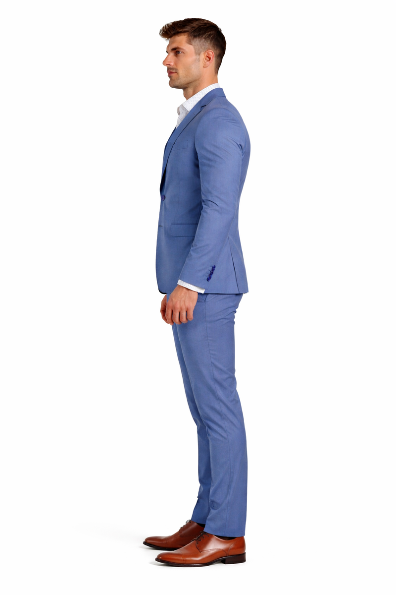 Stretch Fabric Suits - Slim Fit Suit in Color MBlue - Giovanni Testi 2 button stretch Medium Blue Travel Suit GTRVL2N-01 M.BLUE