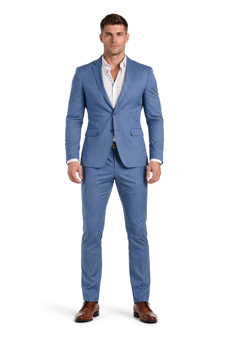 Stretch Fabric Suits - Slim Fit Suit in Color MBlue - Giovanni Testi 2 button stretch Medium Blue Travel Suit GTRVL2N-01 M.BLUE