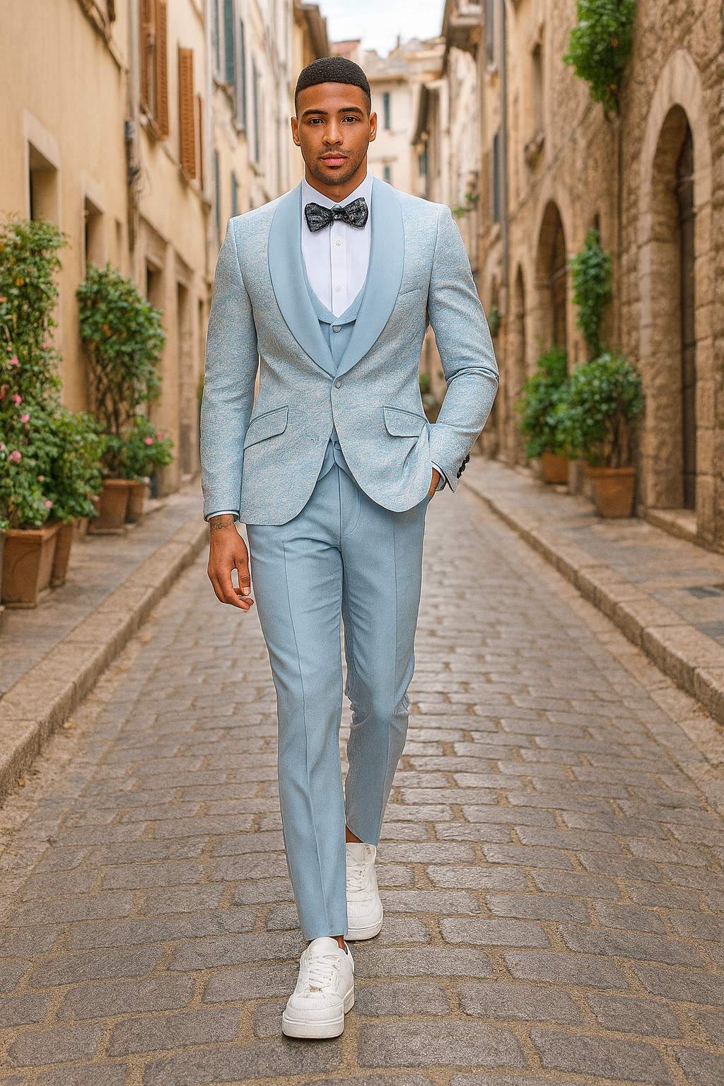 2025 Prom Special Blue Tuxedo Suit w/ Double-Breasted Vest by Tazzio