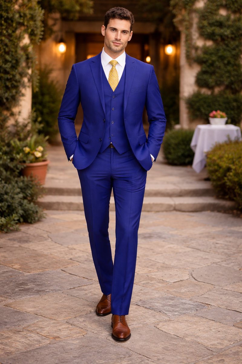 Mens Tiglio French Blue Suit – Stylish Blue Suit for Wedding, Business and Formal Wear