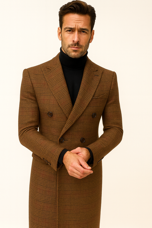 Mens Plaid Overcoat - Peacoat - Plaid Topcoats