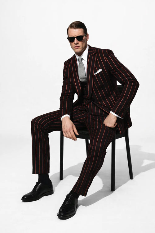 Black With Red Pinstripe Suit On Sale