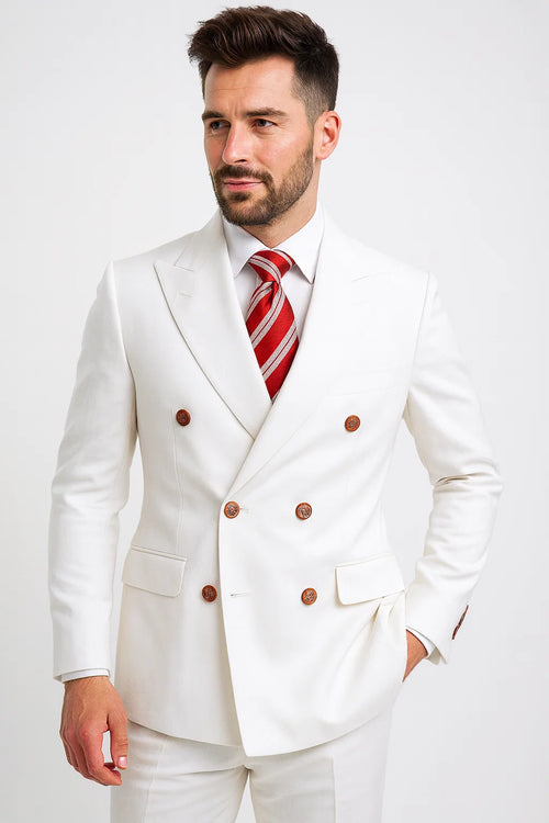 Men's High Quality Snow White Men's Double Breasted Suits Jacket Blazer Dinner Jacket