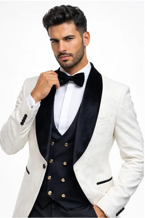 Wedding Tuxedo Premium Paisley Black Velvet 4pc Suit W/ Matching Bowtie