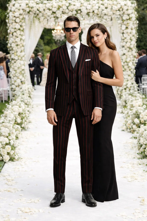 Black With Red Pinstripe Suit On Sale