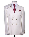 Suits For Easter - Mens Easter Suit - Mens Designer Modern Fit Double Breasted Wool Suit with Gold Buttons in White - AlbertoNardoniStore