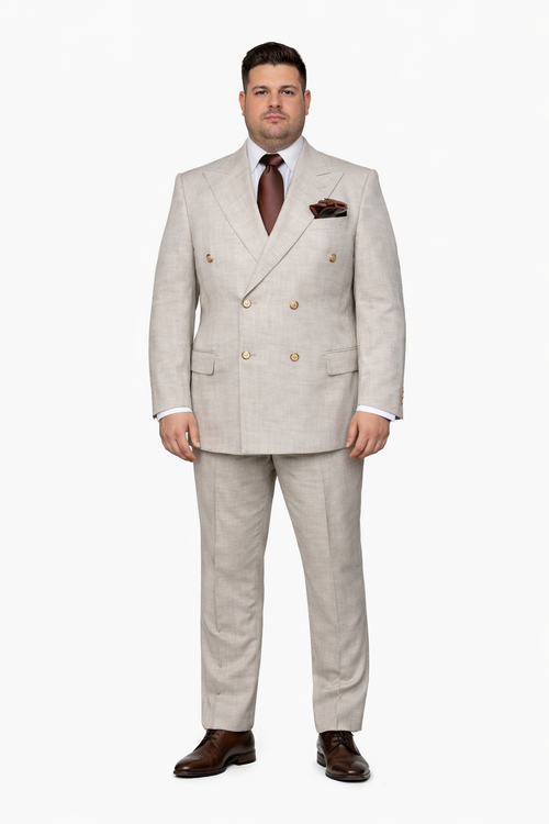 Suits With Baggy Pleated Pants - Wide Leg Pants 100% Wool - Classic Fit in Light Brown Color by Rossiman