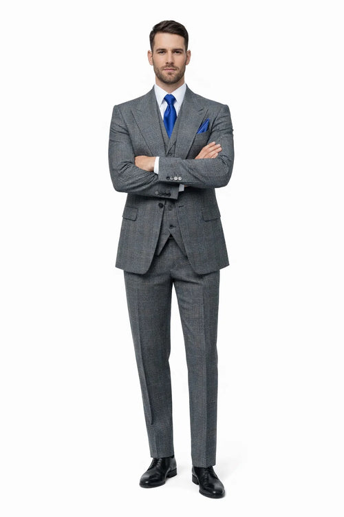 Suits With Baggy Pleated Pants - Wide Leg Pants 100% Wool - Classic Fit Gray Color by Rossiman