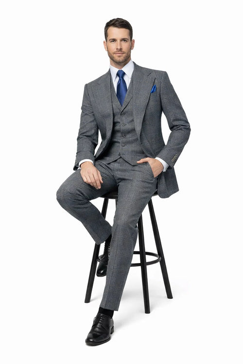 Suits With Baggy Pleated Pants - Wide Leg Pants 100% Wool - Classic Fit Gray Color by Rossiman