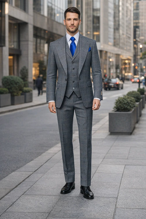 Suits With Baggy Pleated Pants - Wide Leg Pants 100% Wool - Classic Fit Gray Color by Rossiman