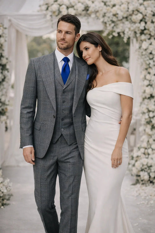 Suits With Baggy Pleated Pants - Wide Leg Pants 100% Wool - Classic Fit Gray Color by Rossiman