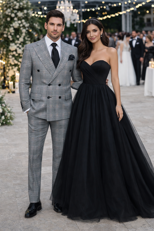 Suits With Baggy Pleated Pants - Wide Leg Pants 100% Wool - Classic Fit in Black and White Plaid Color by Rossiman