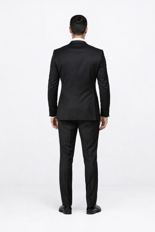 Suits With Baggy Pleated Pants - Wide Leg Pants 100% Wool - Classic Fit in Black Color by Rossiman