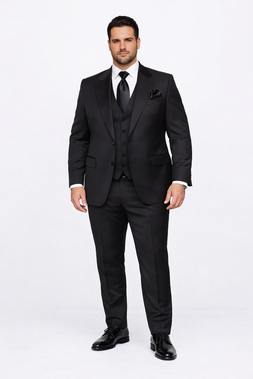 Suits With Baggy Pleated Pants - Wide Leg Pants 100% Wool - Classic Fit in Black Color by Rossiman