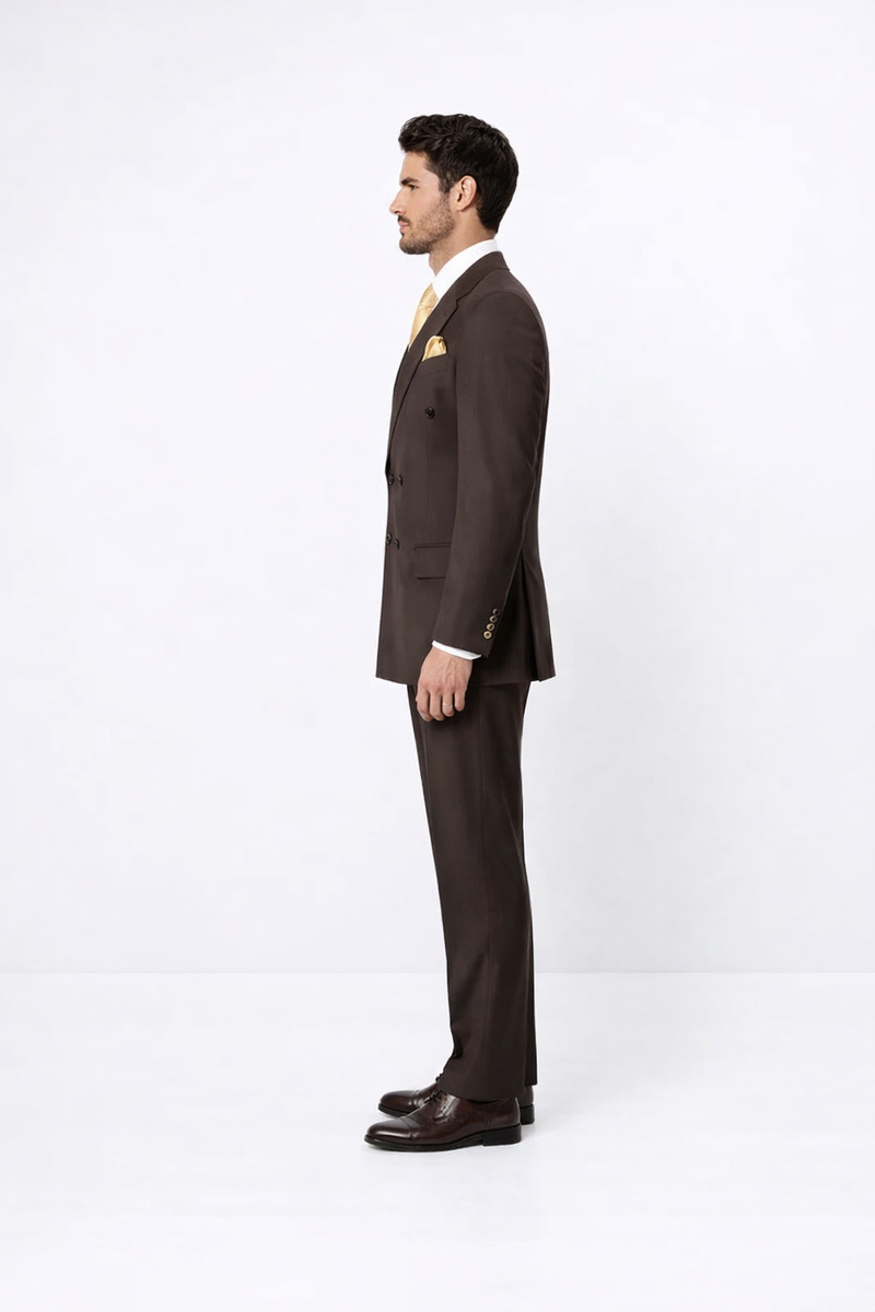 Suits With Baggy Pleated Pants - Wide Leg Pants 100% Wool - Classic Fit in Brown Color by Rossiman