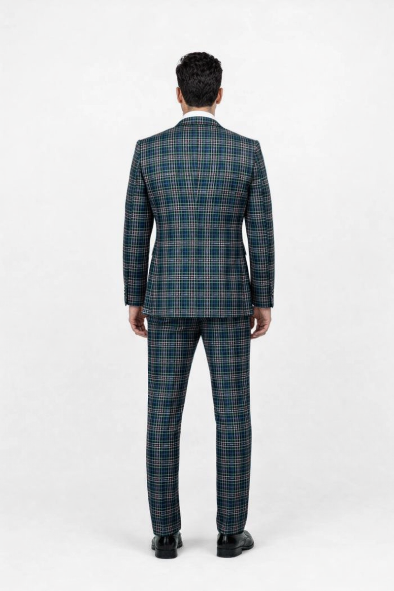 Suits With Baggy Pleated Pants - Wide Leg Pants 100% Wool - Classic Fit in Green Color by Rossiman