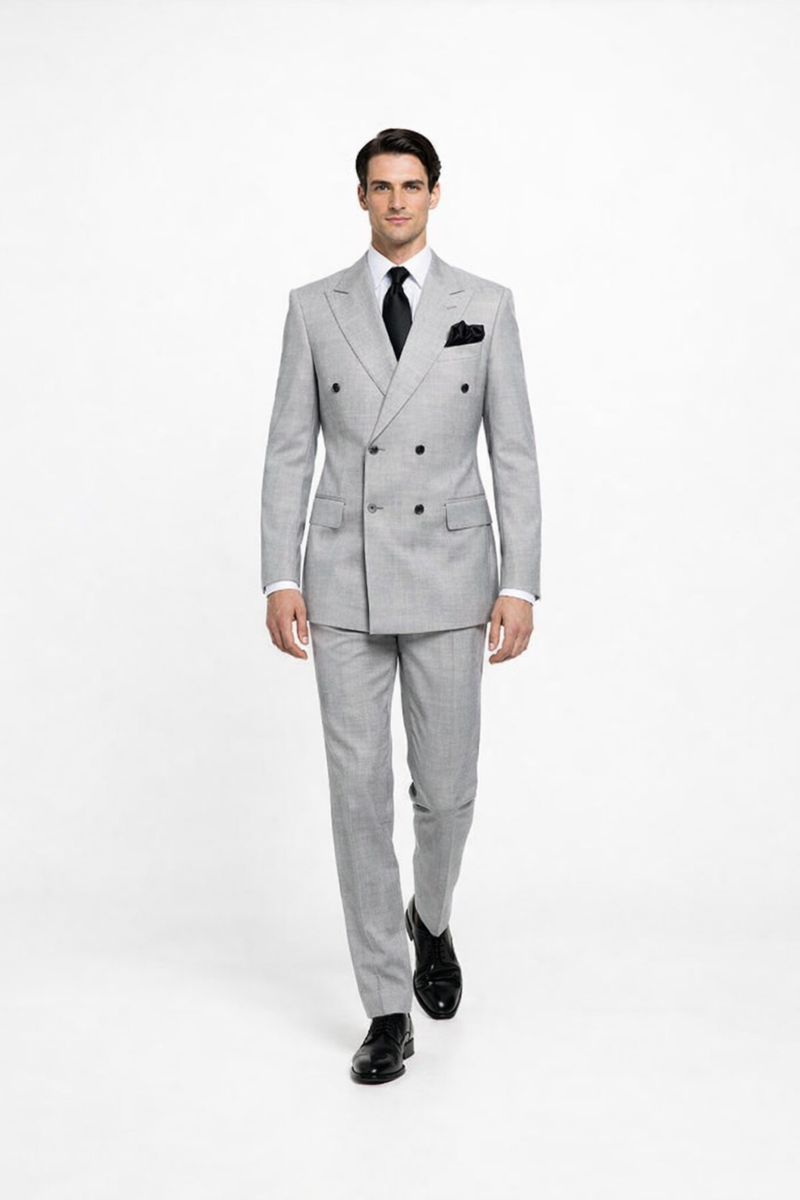 Suits With Baggy Pleated Pants - Wide Leg Pants 100% Wool - Classic Fit in Grey Color by Rossiman