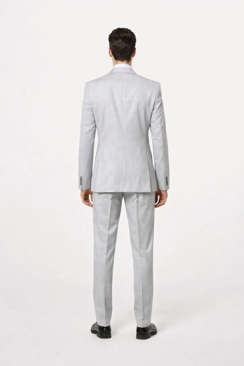 Suits With Baggy Pleated Pants - Wide Leg Pants 100% Wool - Classic Fit in Grey One Button 3 Piece Suit by Rossiman