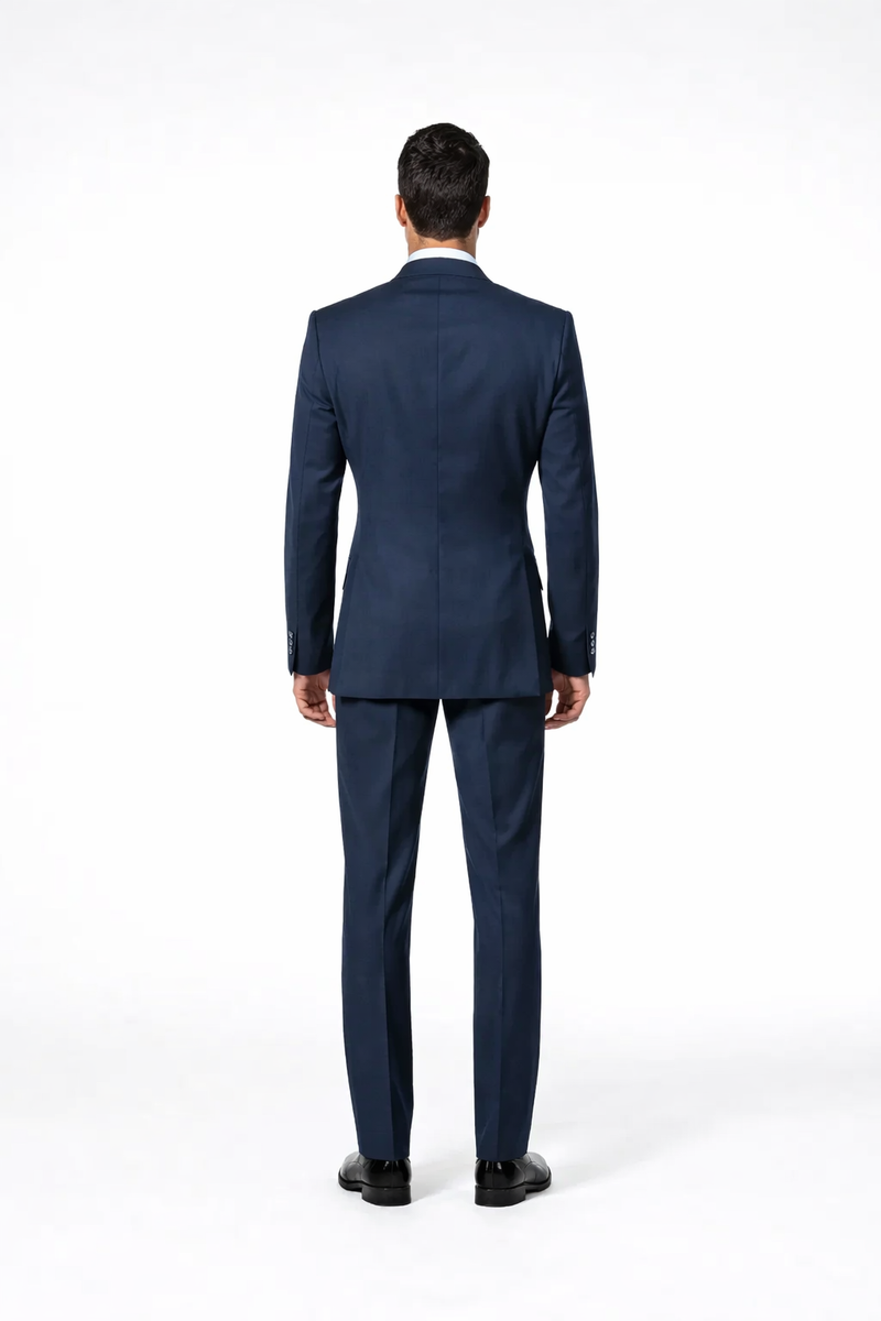 Suits With Baggy Pleated Pants - Wide Leg Pants 100% Wool - Classic Fit in Navy Color by Rossiman