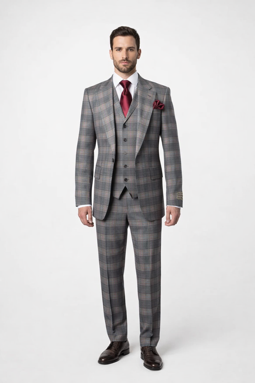 Suits With Baggy Pleated Pants - Wide Leg Pants 100% Wool - Classic Fit Single Breast Lapel Vest by Rossiman