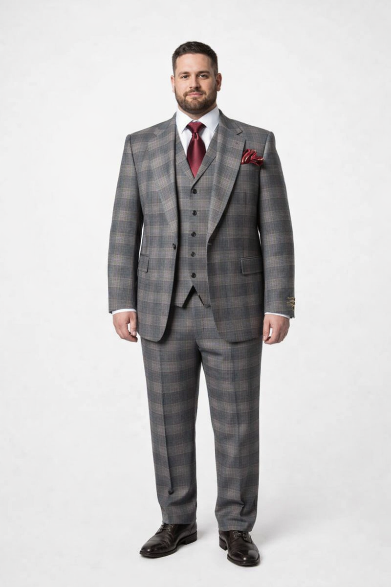 Suits With Baggy Pleated Pants - Wide Leg Pants 100% Wool - Classic Fit Single Breast Lapel Vest by Rossiman