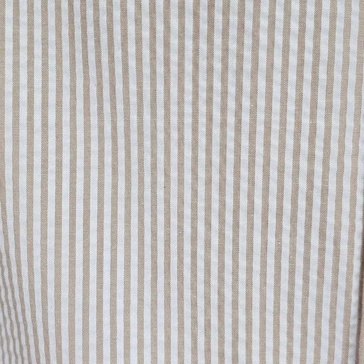 Alberto Nardoni tan seersucker 2pc set. Lightweight fabric with textured finish, featuring alternating light tan and white vertical stripes.