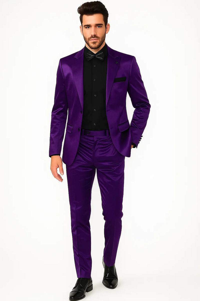 Mens Shiny Blazer - Purple Sateen Suit