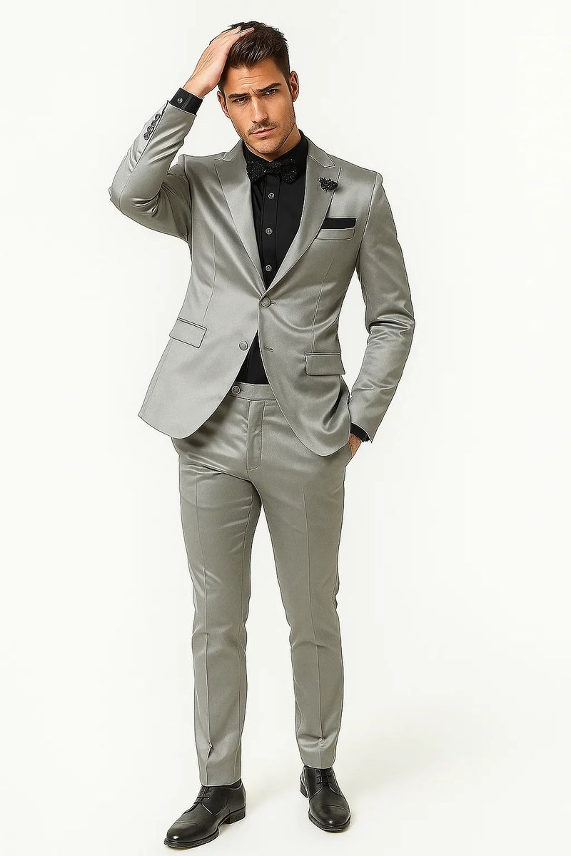 Mens Shiny Blazer - Off-White Sateen Vested Suit