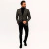 Grey Suit Jacket Black Pants - Satin Peak Lapel - Two Button Closure Suit