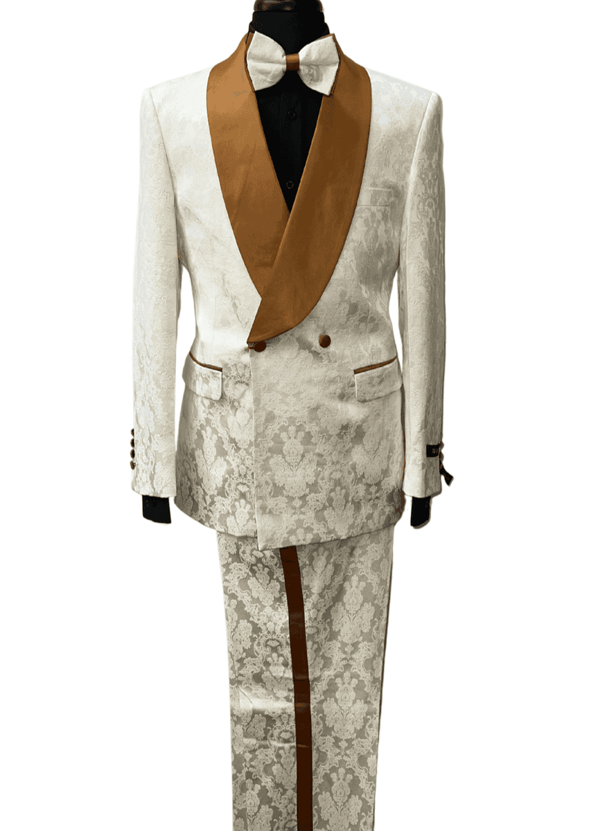 White and Ivory and Rust Tuxedo Suit - Prom Suit - Prom Wedding Suit main image 0