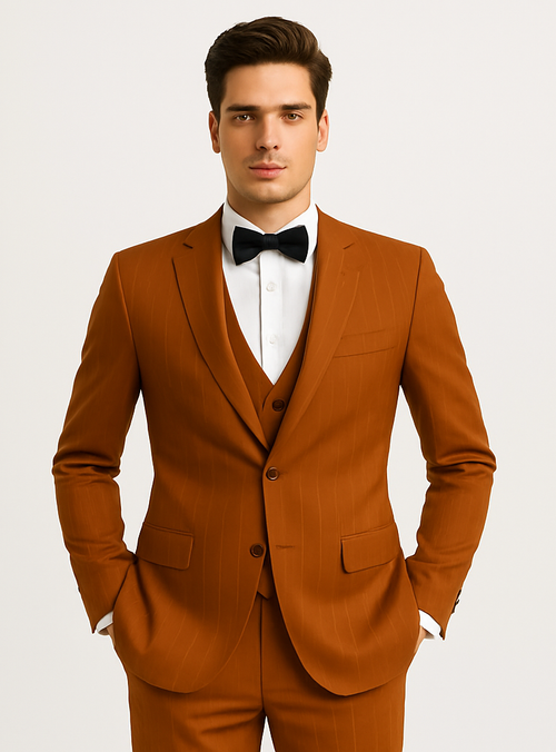 Tazzio Men’s Terracotta Orange Pinstripe Skinny Fit Suit – Modern Stylish Outfit