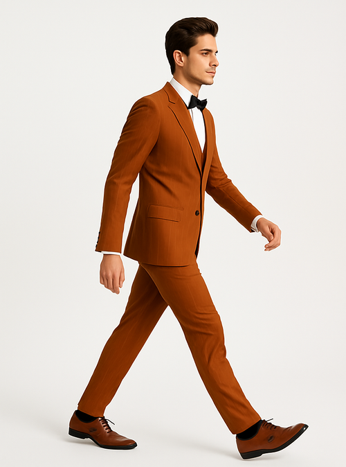Tazzio Men’s Terracotta Orange Pinstripe Skinny Fit Suit – Modern Stylish Outfit
