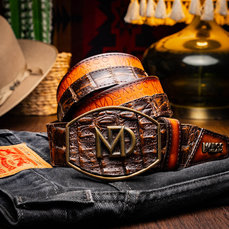Marco Di Milano Texas Belt: Aged Brown Leather Luxury Shoe