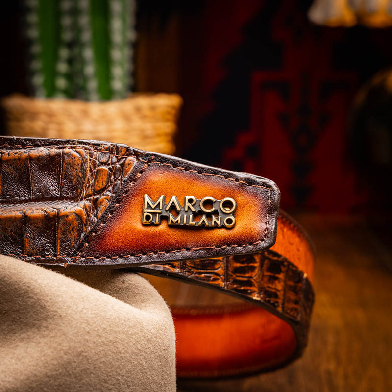 Marco Di Milano Texas Belt: Aged Brown Leather Luxury Shoe