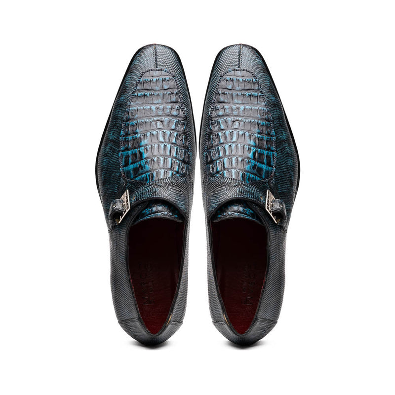 Marco Di Milano Toluca Blue/Black Crocodile & Lizard Monk Strap