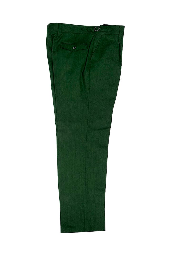 Tiglio Luxe Marbella dark green wool dress pants. Semi-wide leg, relaxed fit with straight silhouette. Even stitching, smooth texture. Deep green, belt loops, single back pocket with button.