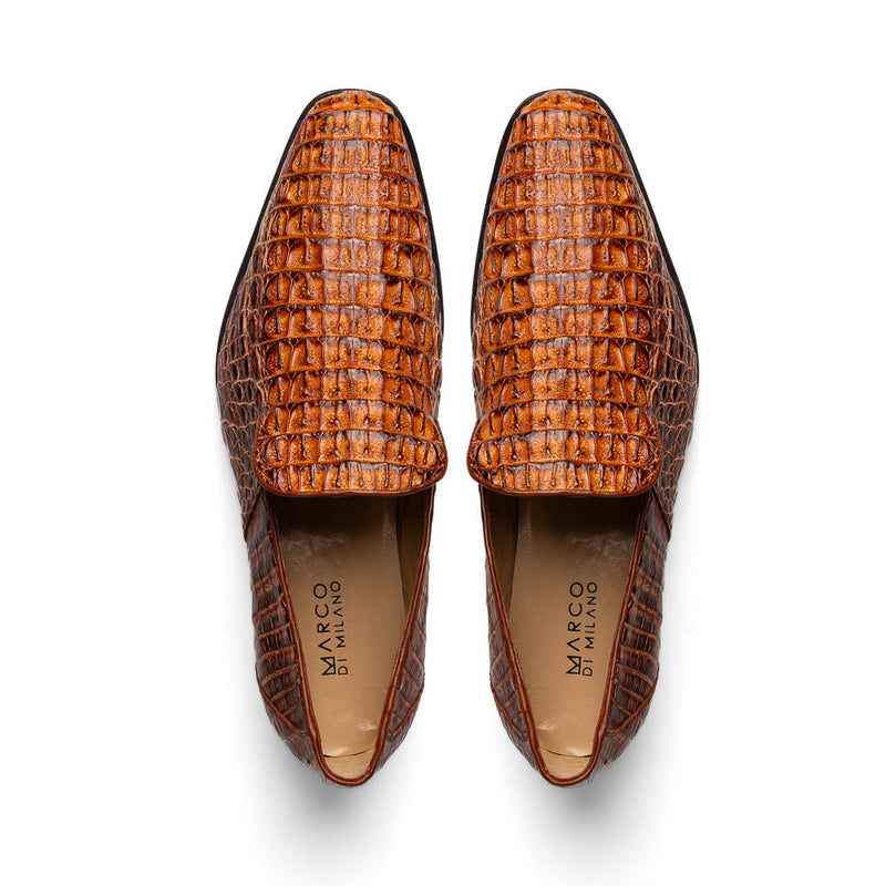 Marco Di Milano Trento Caiman Cognac Crocodile Slip-on Loafers