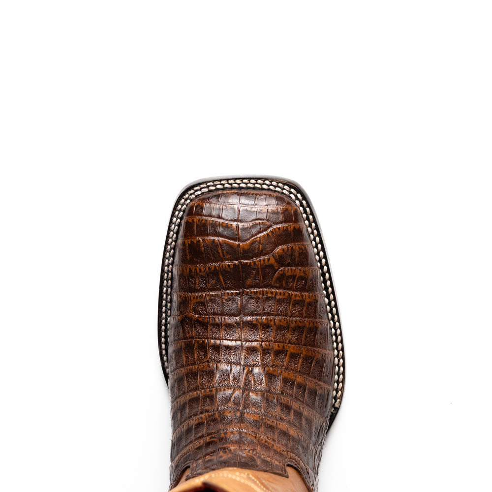 Marco Di Milano Tuscon Aged Maple Caiman Crocodile Square Toe Cowboy Boots