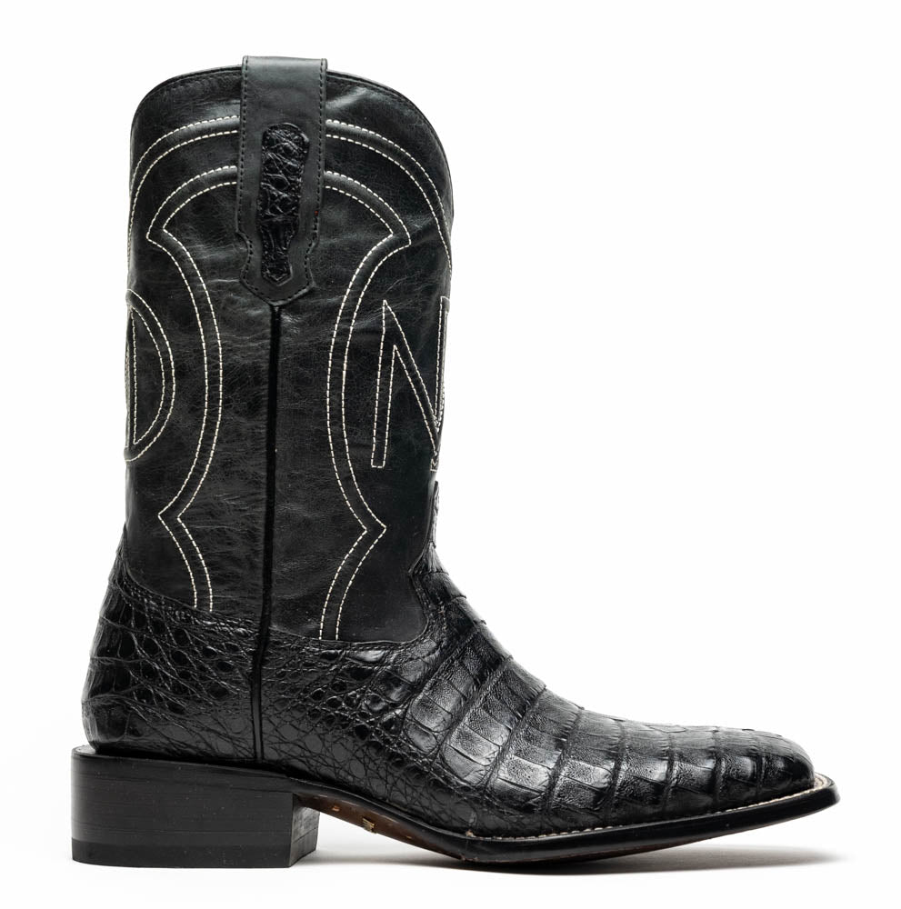Marco Di Milano Tuscon Black Caiman Crocodile Square Toe Cowboy Boots
