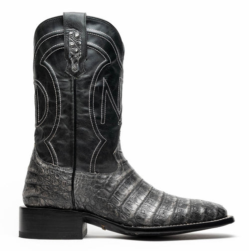 Marco Di Milano Tuscon Stone Gray Caiman Crocodile Square Toe Cowboy Boots